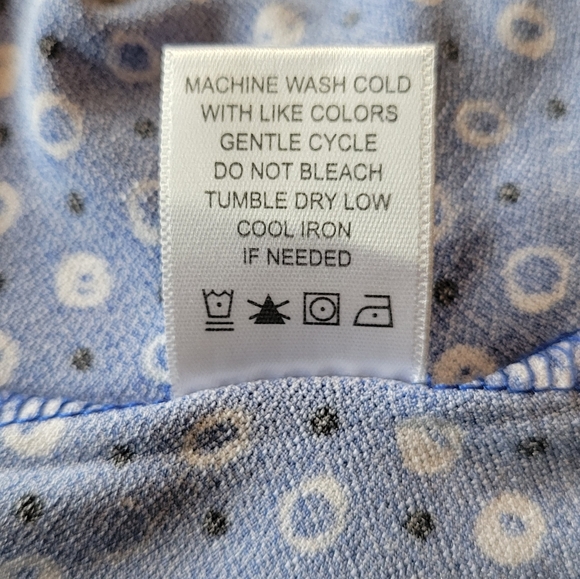 Blue, short sleeve, bow, tie neck, dots, polyester blend, xl, blouse - Picture 8 of 10